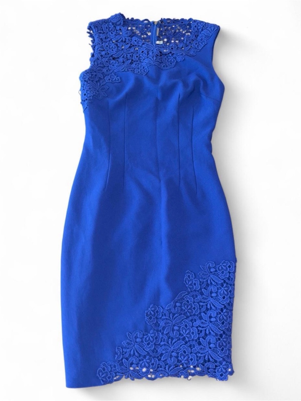 Elie Tahari Royal Blue Sleeveless Sheath Dress with Asymmetric Lace - Size 2